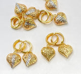 TRI COLOR DANGLING HEART DIACUT EARRINGS
