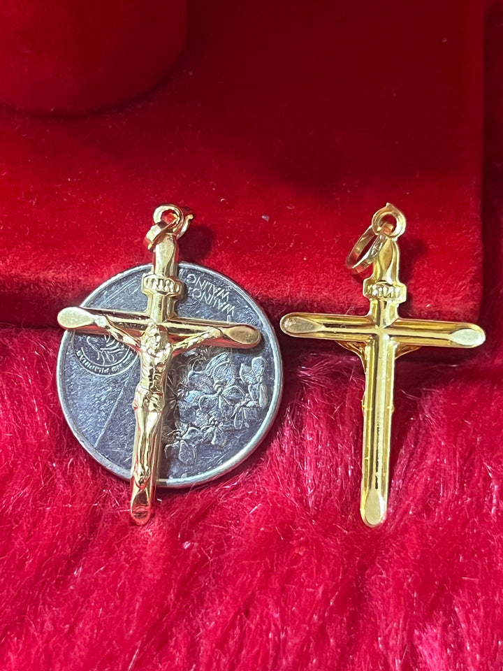 18K CROSS PENDANT OPEN BACK SOLID