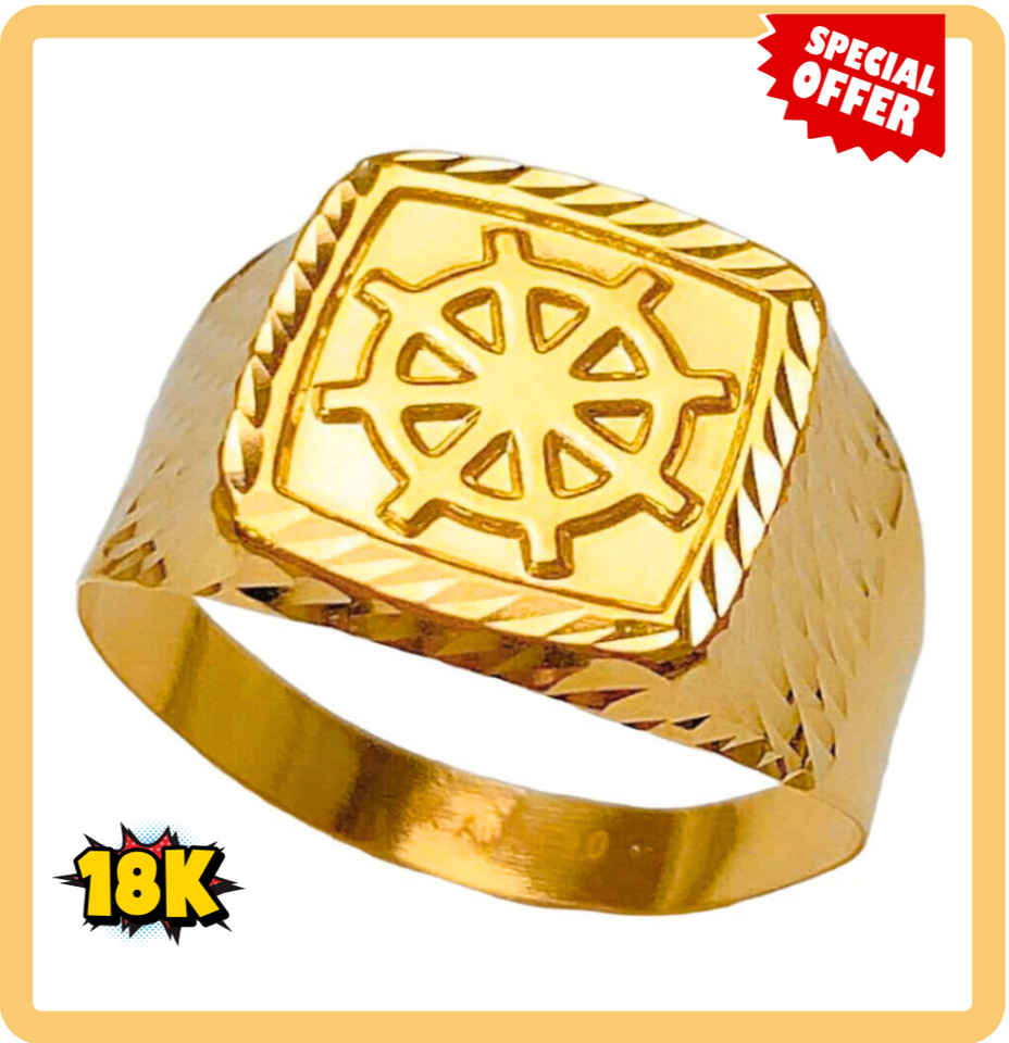 18K WHEEL MENS RING SEMI SOLID