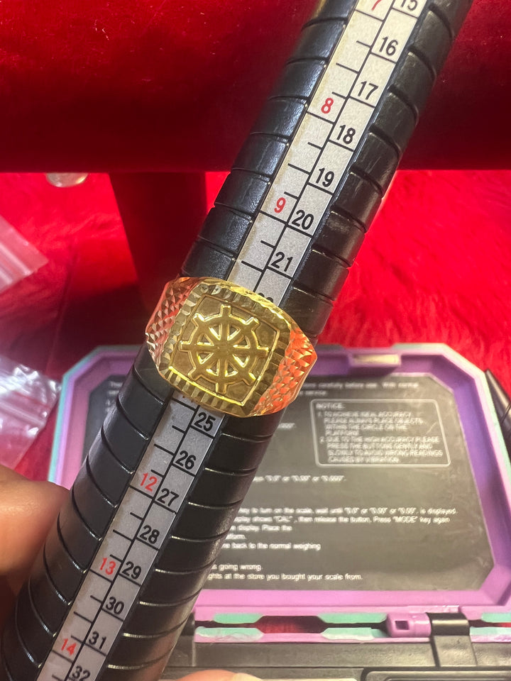 18K WHEEL MENS RING SEMI SOLID