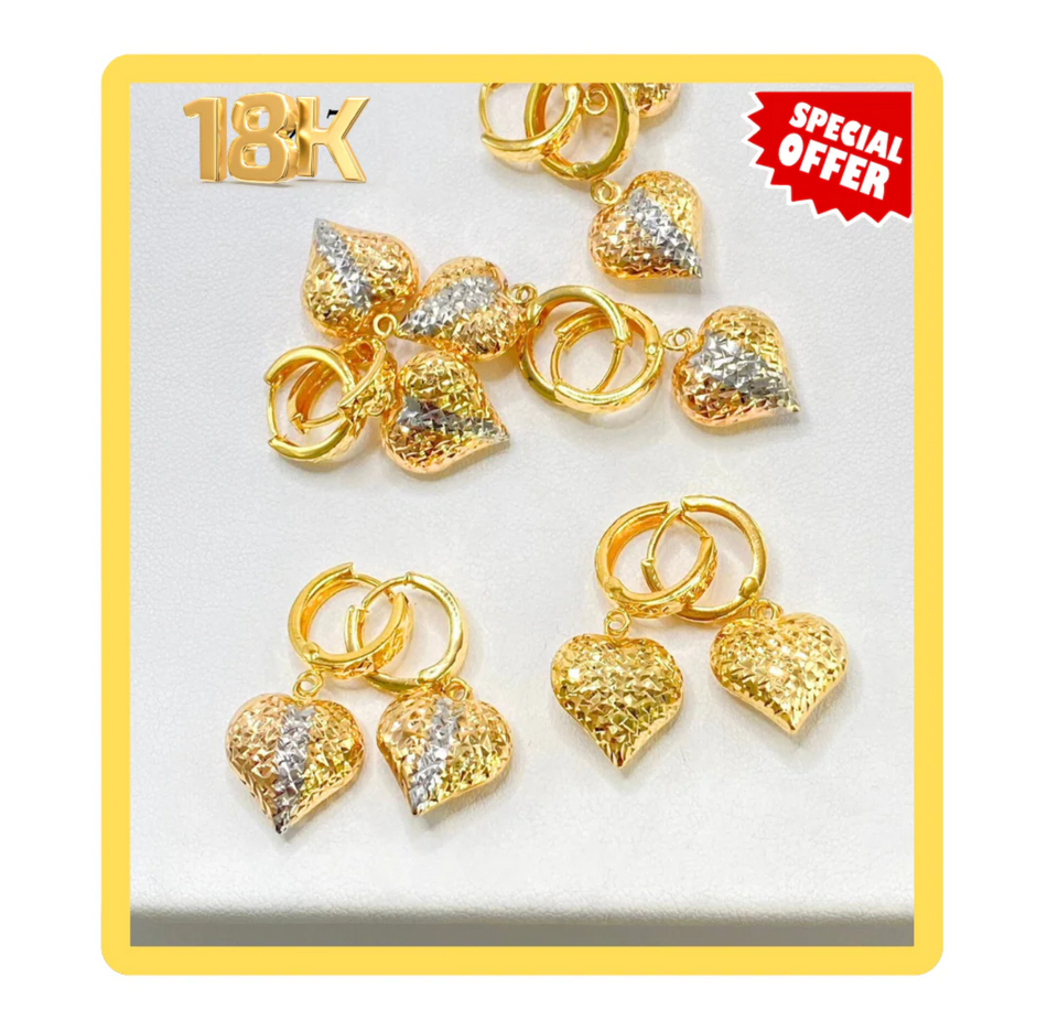 TRI COLOR DANGLING HEART DIACUT EARRINGS