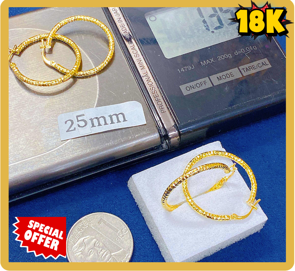 18K Gold Diamond-Cut Hoop Earrings – 25mm