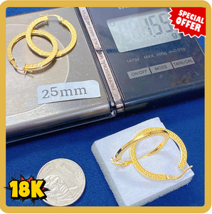 18K Gold Greek Key Hoop Earrings – 25mm