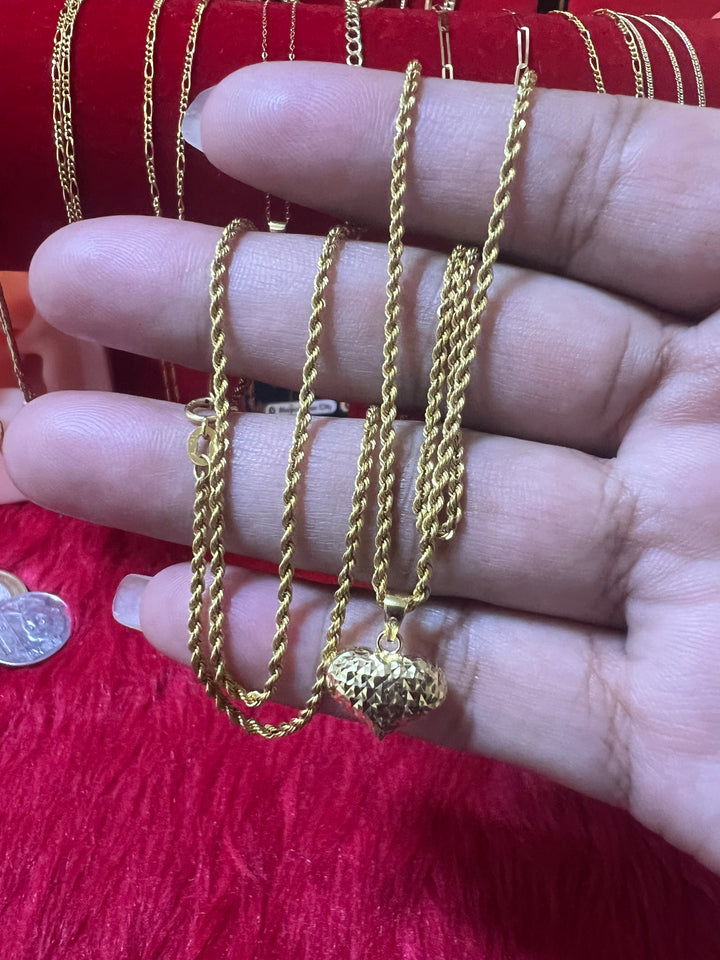 18K ROPE WITH HEART PENDANT SIZE 20