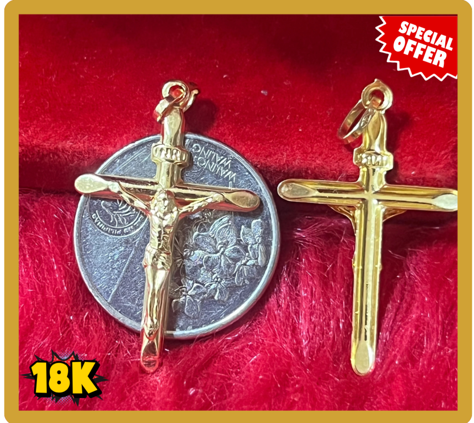 18K CROSS PENDANT OPEN BACK SOLID