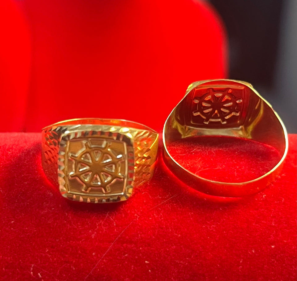 18K WHEEL MENS RING SEMI SOLID